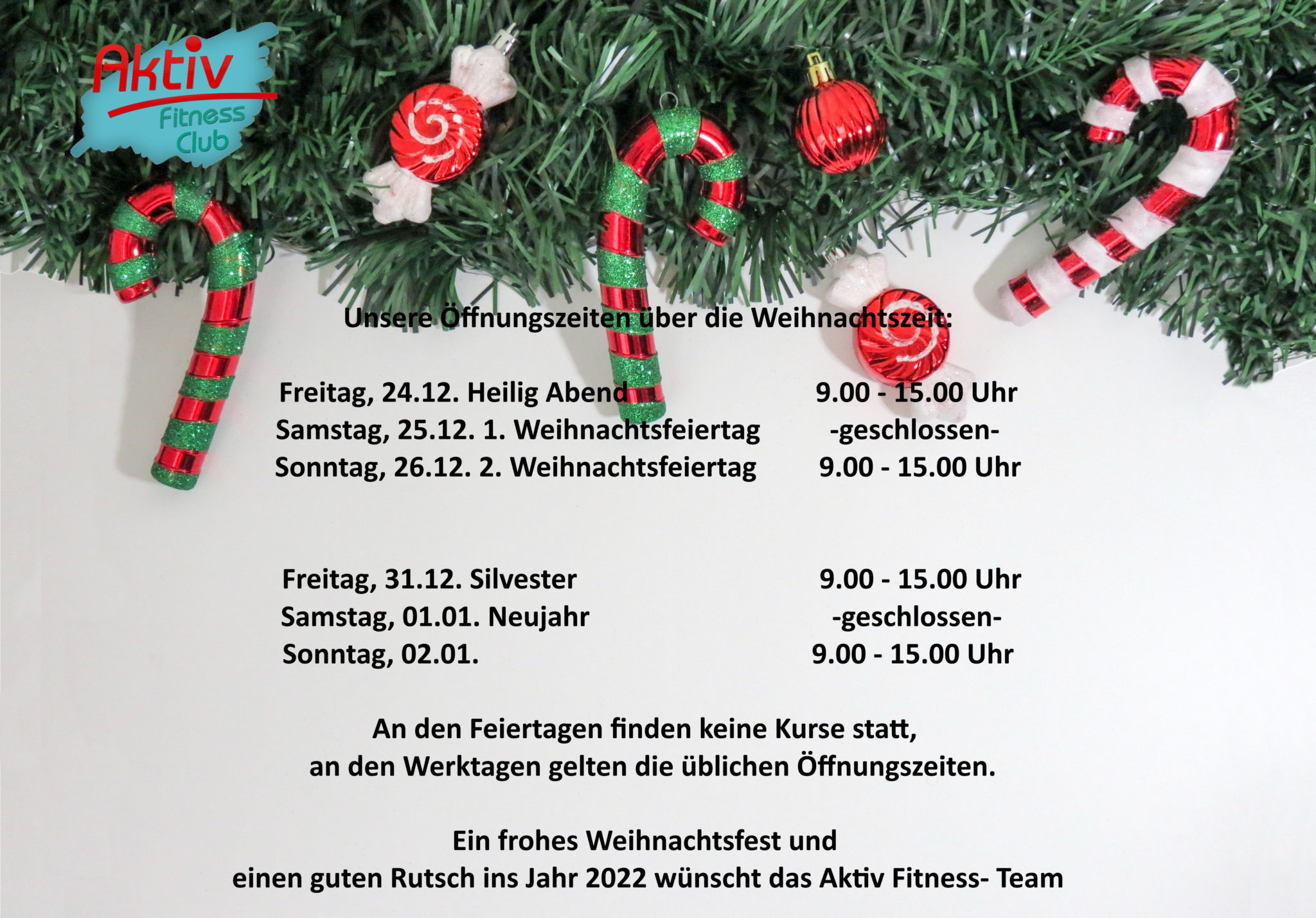 Öffnungszeiten über die Weihnachtszeit